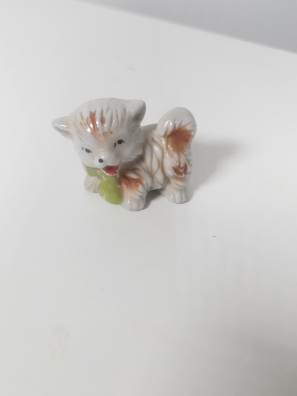 Ceramic Small Dog Figurine - White and Brown